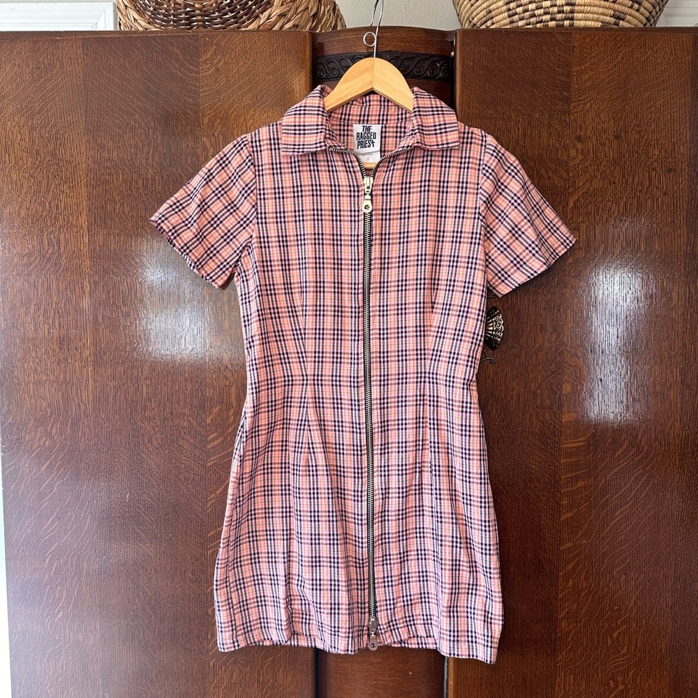 THE RAGGED PRIEST pink plaid mini dress size small